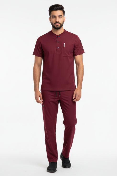 Men’s 2-Pocket Henley Scrub Set – Polyester Spandex Stretch
